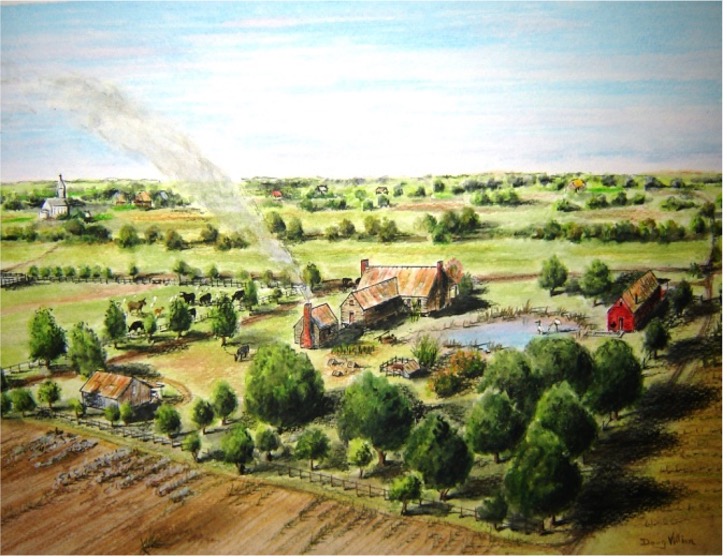 An artist’s rendering of Jean-Maurice Villien's home site in The Grove. - Town of Maurice Louisiana